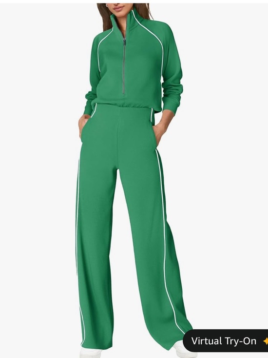 senserise Pants - Green Wide-Leg Zip-Neck Jumpsuit with White Piping easy potty feature 💚
